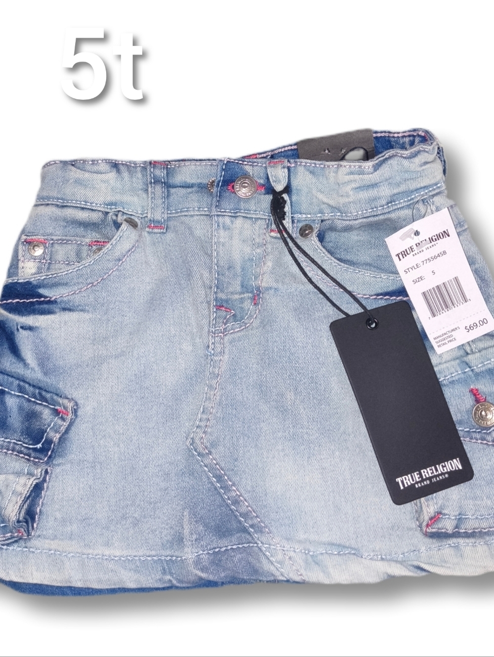 True Religion Girls Light Blue Denim Skirt with Branded Tag